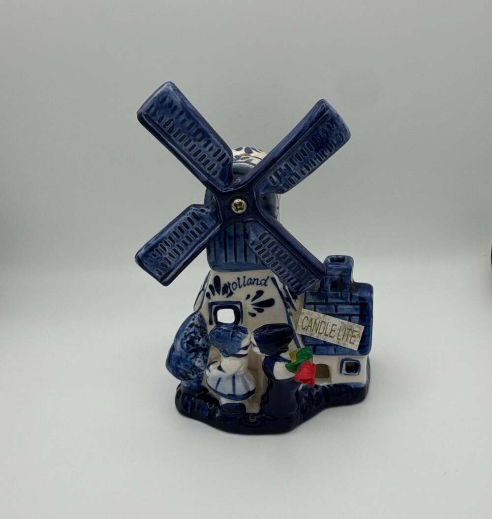 Holland Hand Painted Musical ceramic boy girl Windmill Vintage